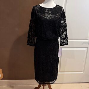 JS Collections Elegant Black Lace Long Sleeve Dress